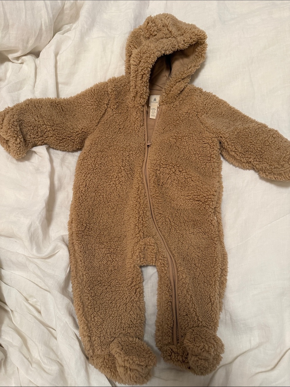 GAP Plush Hooded Footed One-Piece in Tan